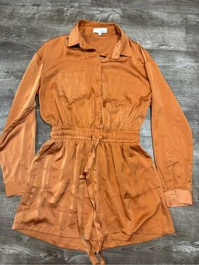 PINCH Long Sleeve Satin Romper in Burnt Orange Size Large